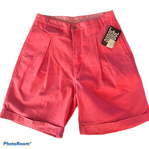 Vintage NOS Badge Bright Neon Pink Pleated High Rise Bermuda Shorts Womens 31